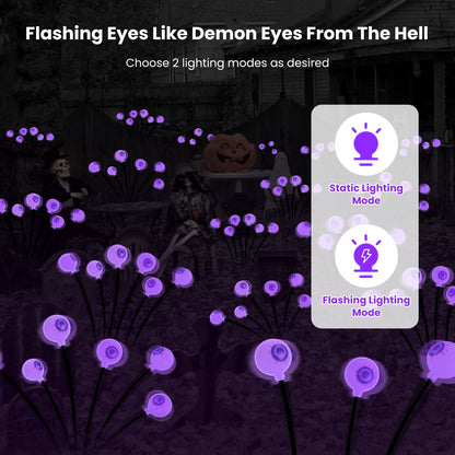 2Pcs Purple Light OR 2Pcs Green Light Solar Scary Eyeballs Lights Outdoor Halloween Decoration Swaying Light Halloween Path Lights Ornaments With Total 12LED IP65 Waterproof For Yard Garden