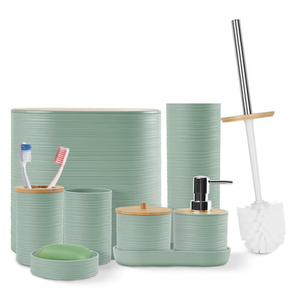 5 Colors Options -- Set Of 8Pcs Bathroom Accessories Set Bathroom Holder Set With Soap Dispenser Toothbrush Holder Cup Soap Dish Toilet Cleaning Brush Trash Can Qtip Holder Vanity Tray For Home