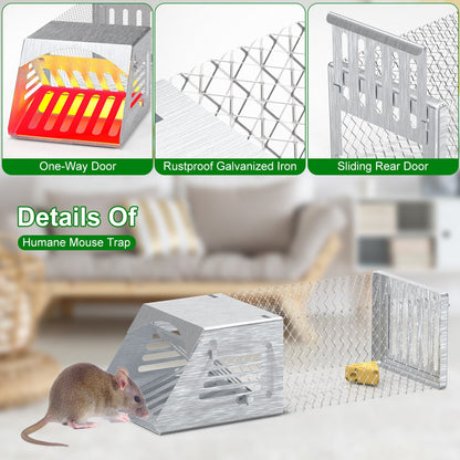 2Pcs Humane Mouse Trap Cage No Assembly Need Automatic Continuous Rat Trap With Single Way Door Reusable Catch And Release Live Cage Trap For Rodents Moles Voles Mice