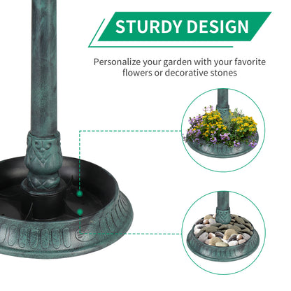 Dark Green With Solar Lights, Bird Bath Tub