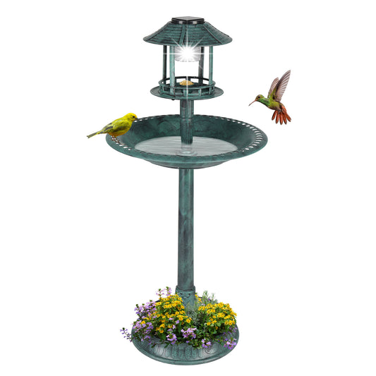 Dark Green With Solar Lights, Bird Bath Tub