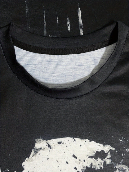 Men’s 3D Shattered Skull T-Shirt – Round Neck, Short Sleeve Summer Outdoor Top
