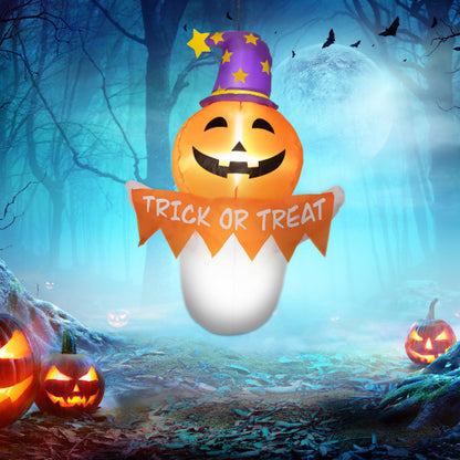 Outsunny 3.4ft Halloween Inflatables Window Sticker Ghost With Orange Face, Blow Up Halloween Decorations Outdoor LED Yard Display, Waterproof