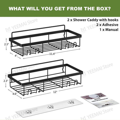 Heavy-duty Wall-mounted Shower Shelf Storage Accessories, Including Soap Dish And Toothbrush Holder, Suitable For Bathroom, Home And Kitchen, Black