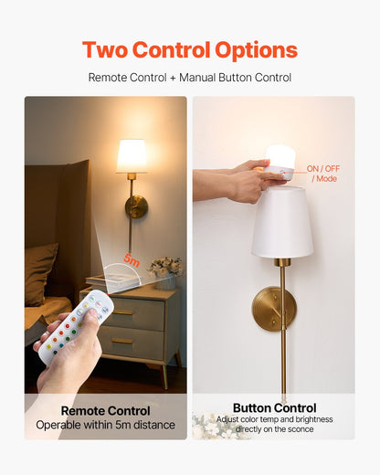 Battery Operated Wall Sconce Set Of 2 Wireless Wall Lights With Remote Control, Under Cabinet Lights