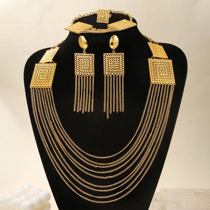 5pcs Fashion Ladies 18K Gold Plated Jewelry Set – Multi-Layered Tassel Design for Weddings, Parties & Holiday Wear
