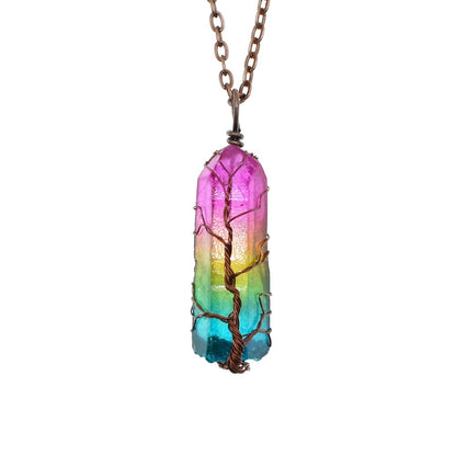 Stone Crystal Pillar Tree of Life Pendant – Hot Selling Fashion Necklace for Women & Men