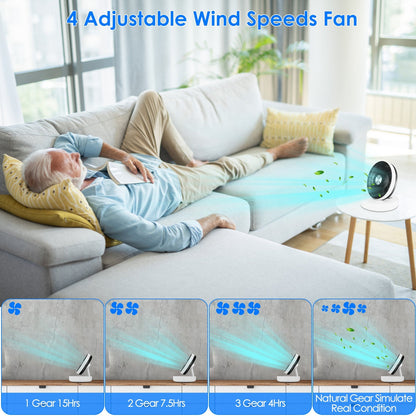 Foldable Rechargeable LED Desk Fan Wall Mounted Fan With Magnetic Remote Hanging Oscillating Fan With 4 Speeds 2 Brightness Time Setting Automatic Rotation