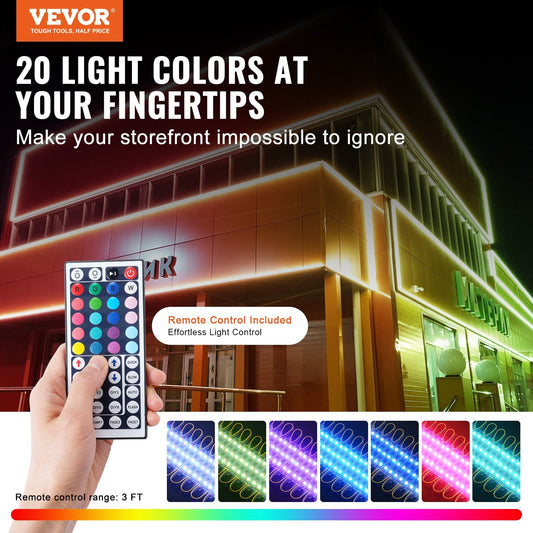 VEVOR 200PCS LED Storefront Lights, 103 Ft, LED Module Lights, 5050 SMD 3-LED RGB Color Changing Window Lights With Remote Control For Business Store Window Advertising Letter Signs, IP68 Waterproof