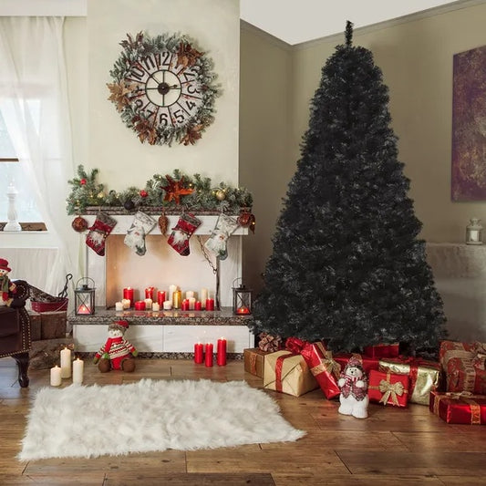 7 Ft Artificial Christmas Tree Unlit Douglas Fir With Realistic Branches And 1346 Tips, Black Halloween Style