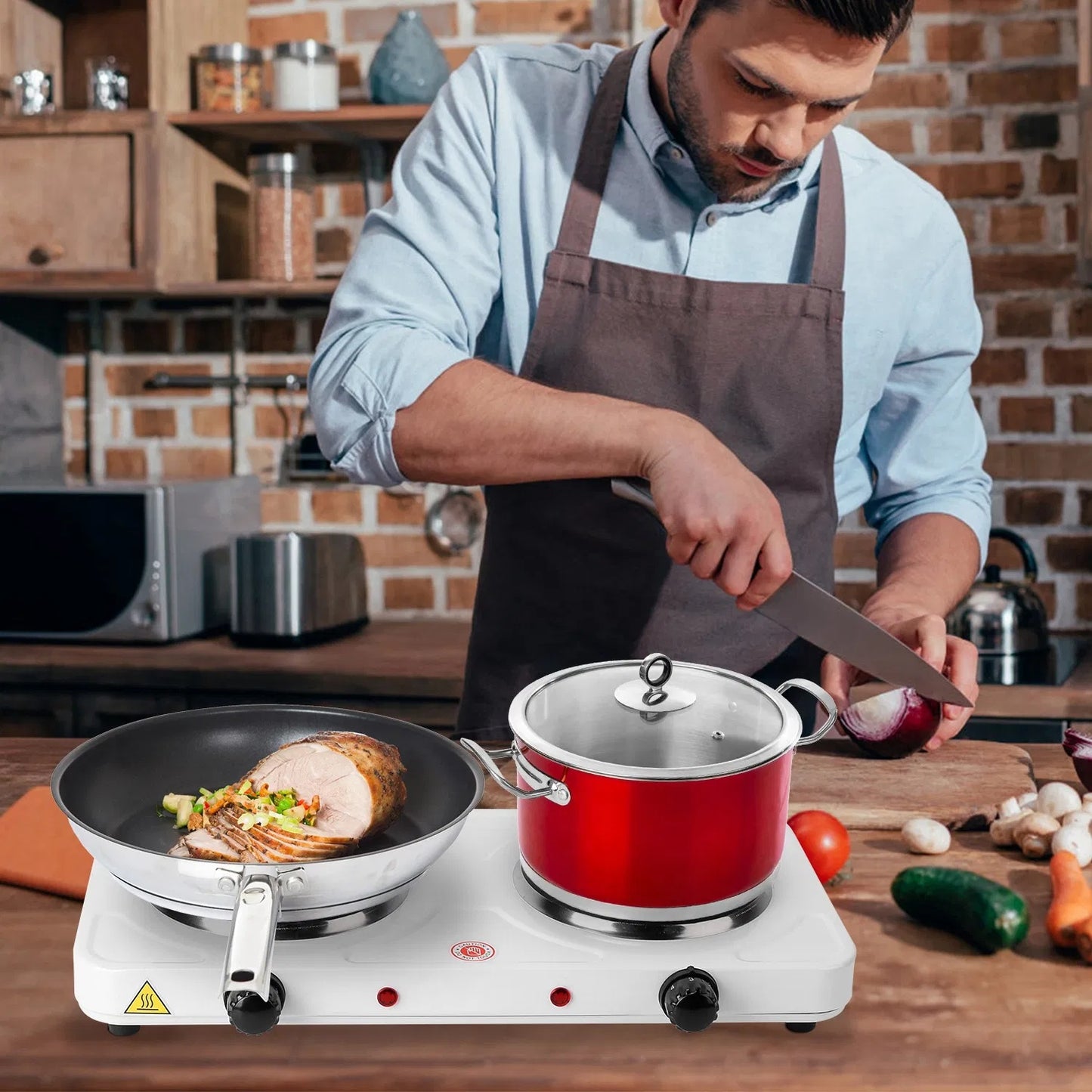 2000W Double Electric Burner Portable Dual Counter Stove Countertop Hot Plate Kitchen Cooker Stove With 5 Gear Temperature Control