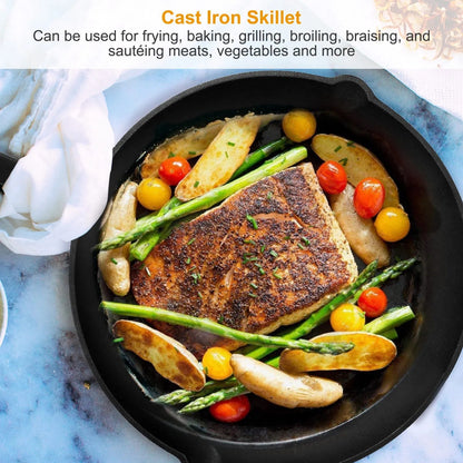 3Pcs Pre-Seasoned Cast Iron Skillet Set 6 8 10in Non-Stick Oven Safe Cookware Heat-Resistant Frying Pan