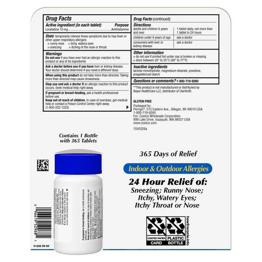 Kirkland Signature Non-Drowsy AllerClear 10 mg – 365 Tablets