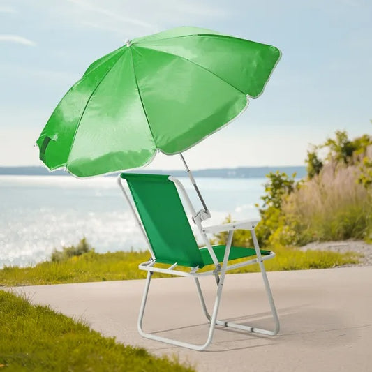 Folding Beach Chair With Umbrella For Adults, Lightweight Porable Camping Chair With 265lbs Capacity For Travel Picnic Concert  Outdoor Activities, Green