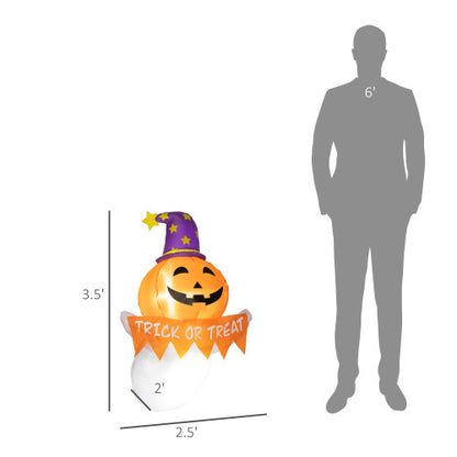 Outsunny 3.4ft Halloween Inflatables Window Sticker Ghost With Orange Face, Blow Up Halloween Decorations Outdoor LED Yard Display, Waterproof