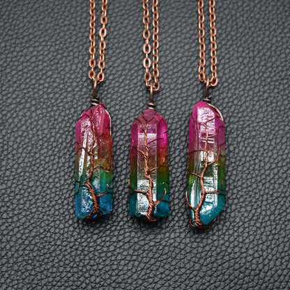 Stone Crystal Pillar Tree of Life Pendant – Hot Selling Fashion Necklace for Women & Men
