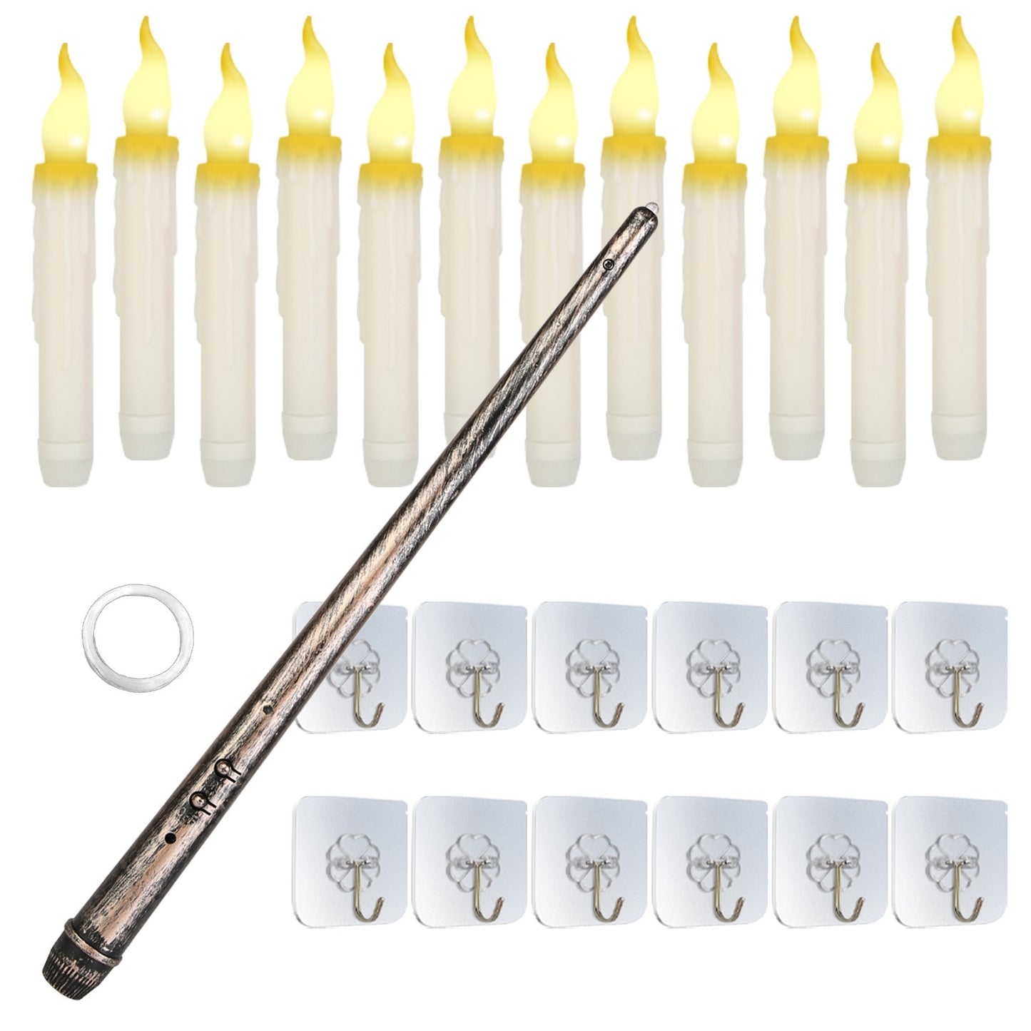 12Pcs Flameless Floating Candles LED Magic Hanging Candle Light Battery Operated Flickering Warm Light Window Candle With Magic Wand Remote For Halloween Christmas Party