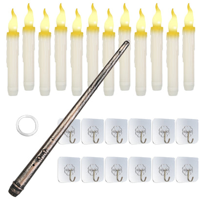 12Pcs Flameless Floating Candles LED Magic Hanging Candle Light Battery Operated Flickering Warm Light Window Candle With Magic Wand Remote For Halloween Christmas Party