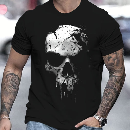 Men’s 3D Shattered Skull T-Shirt – Round Neck, Short Sleeve Summer Outdoor Top
