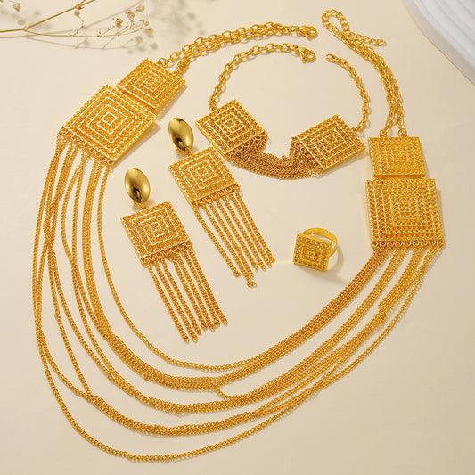 5pcs Fashion Ladies 18K Gold Plated Jewelry Set – Multi-Layered Tassel Design for Weddings, Parties & Holiday Wear