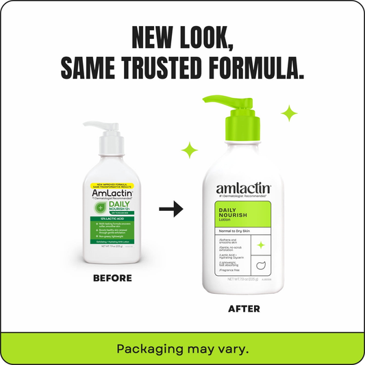 AmLactin Daily Nourish Body Lotion, 12% Lactic Acid for Dry Skin, Exfoliating, 7.9 oz/14.1 oz