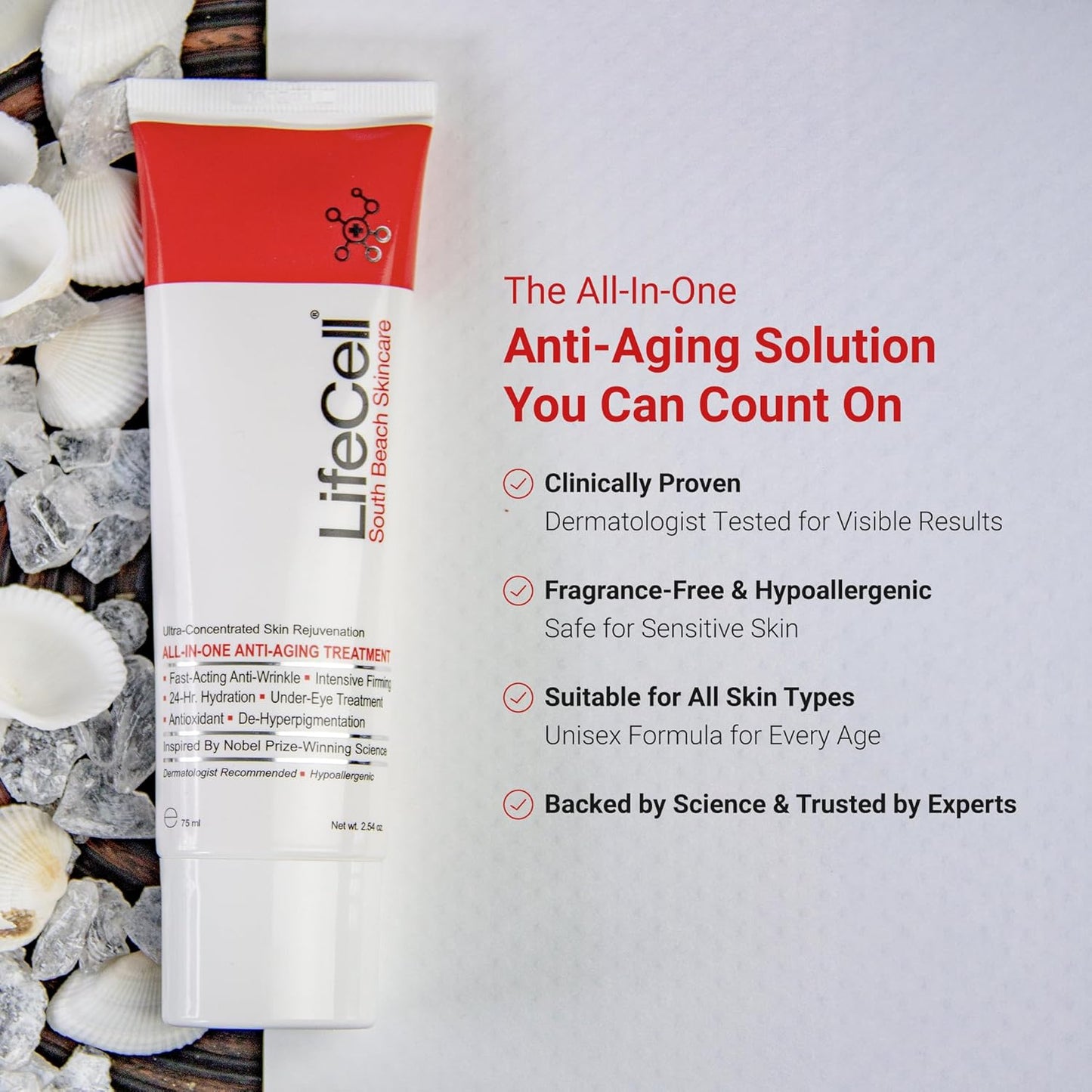 LifeCell All‑In‑One Anti‑Aging Cream 2.54 oz – Retinol, Vitamin C, DMAE & Hyaluronic Acid for Wrinkles, Fine Lines, Dark Circles & Sun Damage