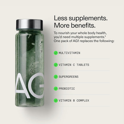 AG1 Greens Powder Refill Pouch – 75 Vitamins, Multivitamin & Probiotic | Gut Health Support | Vegan, Keto, Gluten Free | Athletic Greens Supplement – Classic Formula