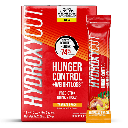 Hydroxycut Hunger Control Prebiotic Drink Sticks, Tropical Peach, 14 Ct