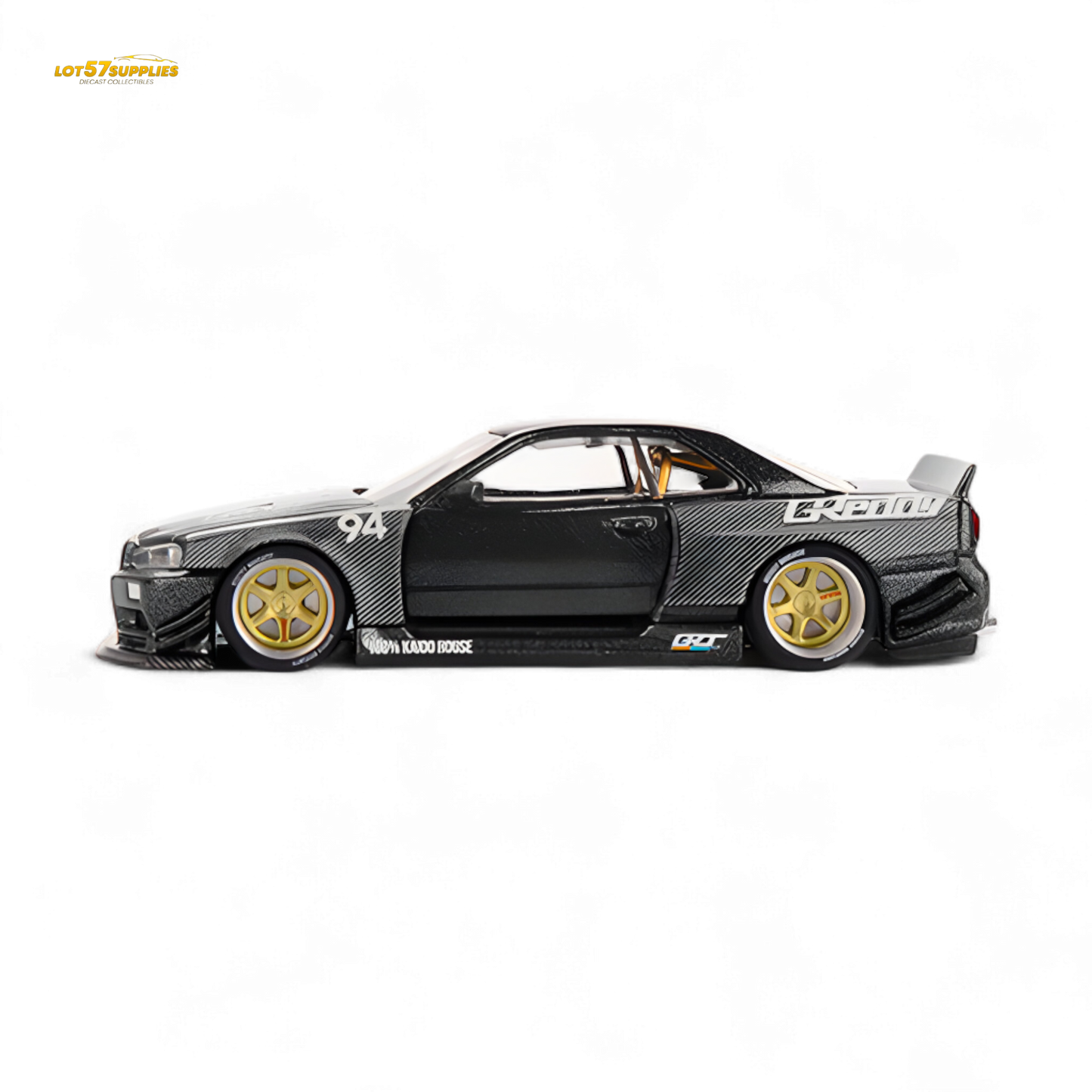 (Pre-Order) Kaido House x Mini GT Nissan Skyline GT-R (R34) Kaido Works GReddy V2 - Black w/ Carbon 1:64