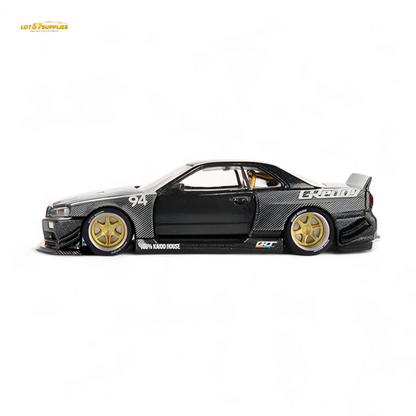 (Pre-Order) Kaido House x Mini GT Nissan Skyline GT-R (R34) Kaido Works GReddy V2 - Black w/ Carbon 1:64