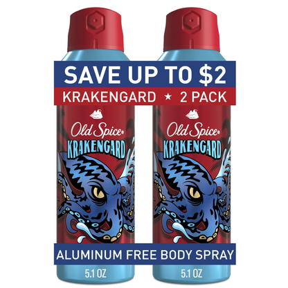 Old Spice Body Spray Krakengard for Men 2 Pack 5.1 oz Each Aluminum Free Deodorant