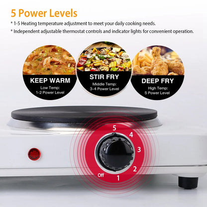 2000W Double Electric Burner Portable Dual Counter Stove Countertop Hot Plate Kitchen Cooker Stove With 5 Gear Temperature Control