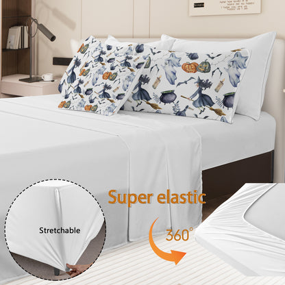 8 Pieces Halloween Comforter Set, Witch Pattern Bed In A Bag Bedding With Comforter Sheet Sham - 1 Comforter, 2 Pillow Shams, 1 Flat Sheet, 1 Fitted Sheet, 1 Cushion Cover, 2 Pillowcases