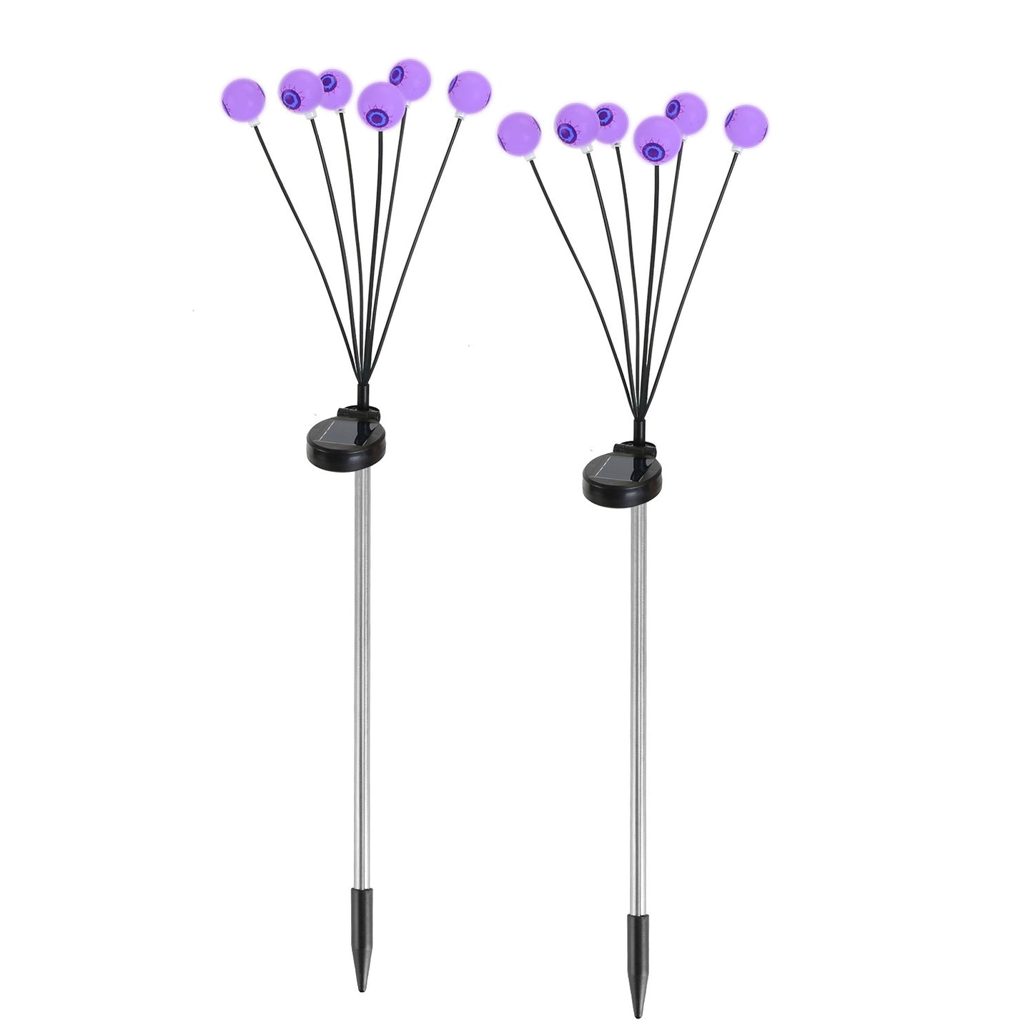 2Pcs Purple Light OR 2Pcs Green Light Solar Scary Eyeballs Lights Outdoor Halloween Decoration Swaying Light Halloween Path Lights Ornaments With Total 12LED IP65 Waterproof For Yard Garden