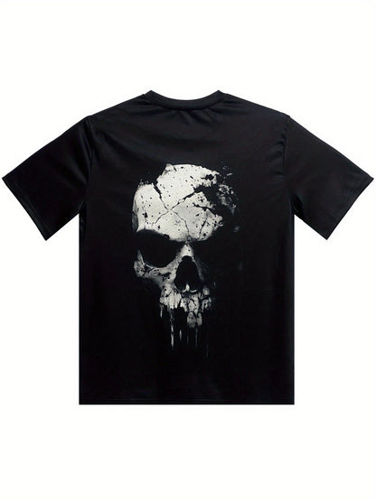 Men’s 3D Shattered Skull T-Shirt – Round Neck, Short Sleeve Summer Outdoor Top