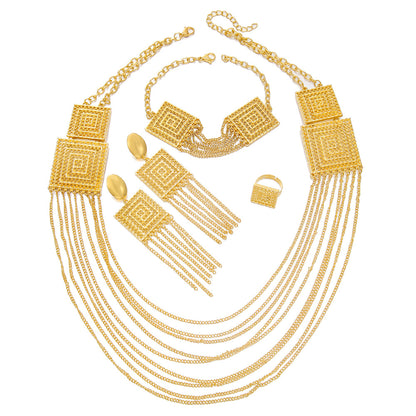 5pcs Fashion Ladies 18K Gold Plated Jewelry Set – Multi-Layered Tassel Design for Weddings, Parties & Holiday Wear