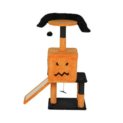 39.4 Halloween Cat Tree, Cat Tower Cat Tree For Indoor Cats With Spacious Cat Condo, Sisal Scratching Posts, Hanging Toys, Orange  Black