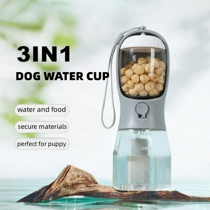 3-in-1 Portable Dog Water Cup, Food Container & Garbage Bag Holder – Multi-Functional Pet Travel Cup