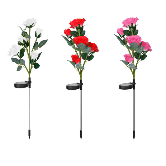 3 Colors Option -- 2Pcs Solar Powered Lights Outdoor Rose Flower LED Decorative Lamp Water Resistant Pathway Stake Lights For Garden Patio Yard Walkway