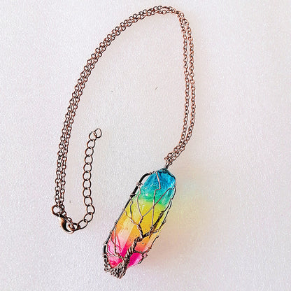 Stone Crystal Pillar Tree of Life Pendant – Hot Selling Fashion Necklace for Women & Men