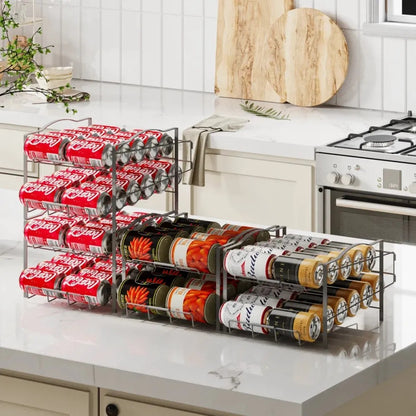 4 Tiers Can Organizer Rack, 48 Cans Soda Can Dispenser Organizer For Refrigerator, Set Of 2 Stackable Beverage Dispenser Rack