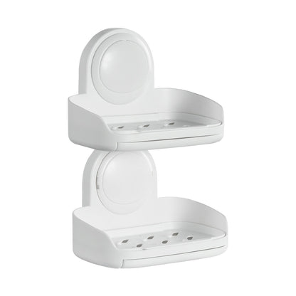 Suction Cup Soap Dish With Double Layer Holder With Drain Tray For Shower