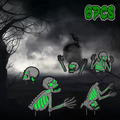 6Pcs Skull Or 6Pcs Tomb Or 5Pcs Black Cat Halloween Yard Sign Decorations  Glow In The Dark For Haunted House Garden Yard And Scary Theme Party