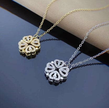 Retro Magnetic Heart-Shaped Four-Leaf Clover Pendant Necklace – Women’s Openable Choker Jewelry & Gift