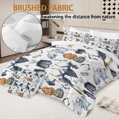 8 Pieces Halloween Comforter Set, Witch Pattern Bed In A Bag Bedding With Comforter Sheet Sham - 1 Comforter, 2 Pillow Shams, 1 Flat Sheet, 1 Fitted Sheet, 1 Cushion Cover, 2 Pillowcases