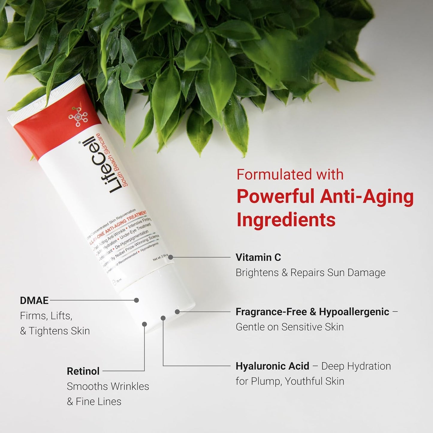 LifeCell All‑In‑One Anti‑Aging Cream 2.54 oz – Retinol, Vitamin C, DMAE & Hyaluronic Acid for Wrinkles, Fine Lines, Dark Circles & Sun Damage