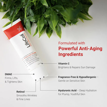 LifeCell All‑In‑One Anti‑Aging Cream 2.54 oz – Retinol, Vitamin C, DMAE & Hyaluronic Acid for Wrinkles, Fine Lines, Dark Circles & Sun Damage