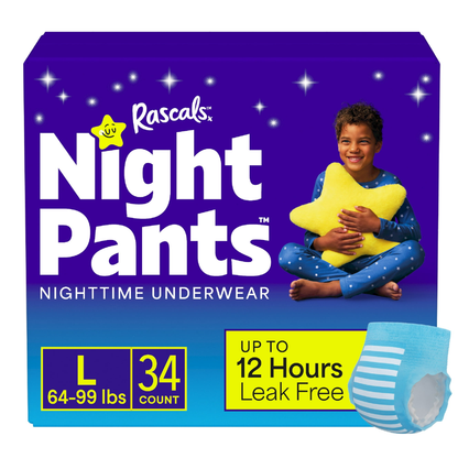 Rascals Night Pants for Boys, S/M (43–68 lbs), 44, M/L (64-99 lbs), 34 ct , L/XL (95-143+ lbs), 28 /28/Count – Absorbent Bedwetting Underwear with Teenage Mutant Ninja Turtles