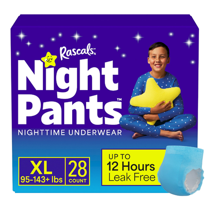 Rascals Night Pants for Boys, S/M (43–68 lbs), 44, M/L (64-99 lbs), 34 ct , L/XL (95-143+ lbs), 28 /28/Count – Absorbent Bedwetting Underwear with Teenage Mutant Ninja Turtles