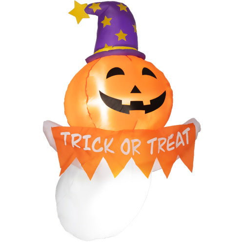 Outsunny 3.4ft Halloween Inflatables Window Sticker Ghost With Orange Face, Blow Up Halloween Decorations Outdoor LED Yard Display, Waterproof